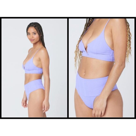 💕L*SPACE💕 Pointelle Rib Bikini Set ~ Gizelle Top + Desi Bottom ~ Purple XS NWT - Picture 6 of 12